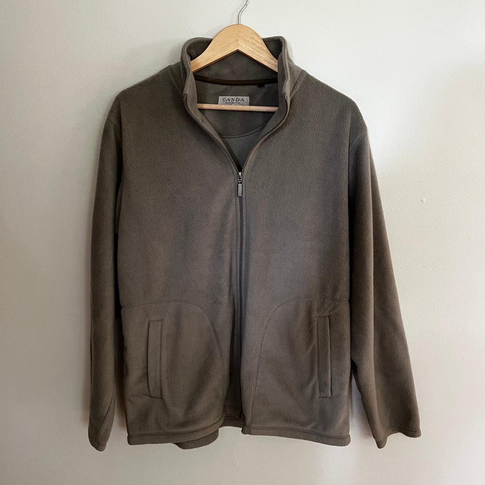 CANDA Collection C&A Mens Full Zip Fleece Jacket Taupe Brown Mock Neck XL
